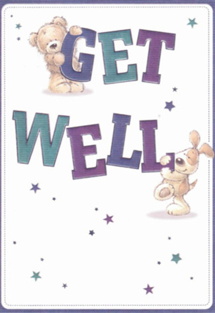 With every glance, this get well card feels like a miniature celebration created in the heart of Sidcup. Its illustrations are infused with gentle encouragement- a plush bear and a floppy-eared puppy clustered together in a display of shared hope. Their forms are textured with soft brushstrokes, making the bear's thick fur and the puppy's satiny ears almost tangible, inviting the comforting presence we cherish in Sidcup gatherings. Scattered stars surround them in playful motion, as though wishing wellness across the Borough, from Sidcup Green to Danson Park. The confident, bold letters are shaded in vibrant purples and aquas, grounding the composition with reassuring cheer. Like a bouquet expertly arranged at Florist Sidcup, each visual element is thoughtfully chosen to brighten the mood and elevate the spirit. The design's lightness and the palpable softness conjure both tactile comfort and emotional sincerity, making it a fitting gesture for anyone in our community who needs a little extra encouragement and a genuine reminder they are cared for.
